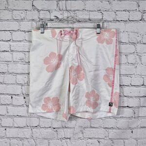 Hurley White and Pink Floral board shorts